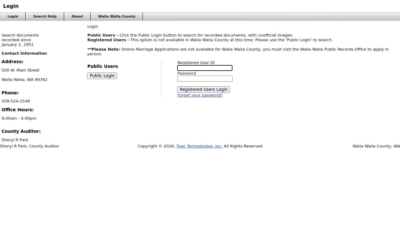 Walla Walla people search recorder login with land record coverage