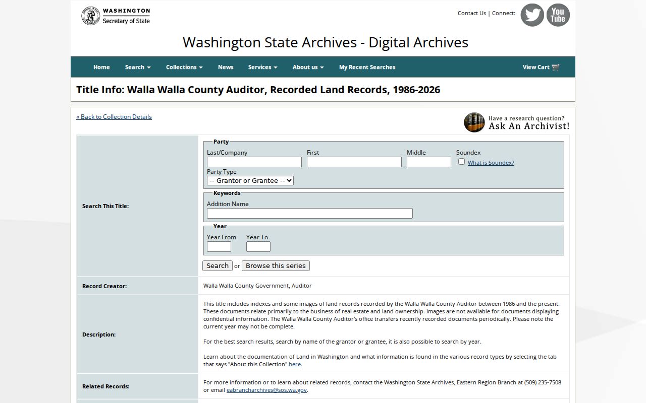 Walla Walla people search Digital Archives recorded land collection