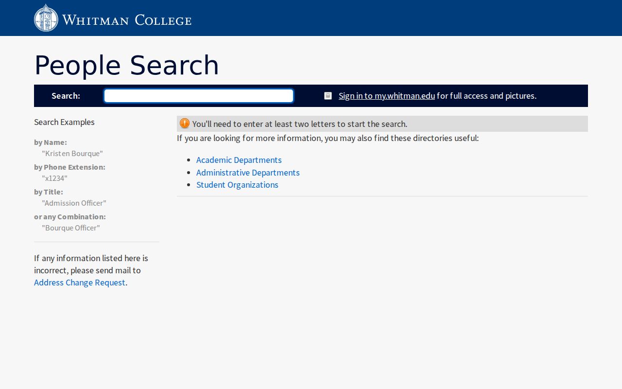 Walla Walla people directories search at Whitman College