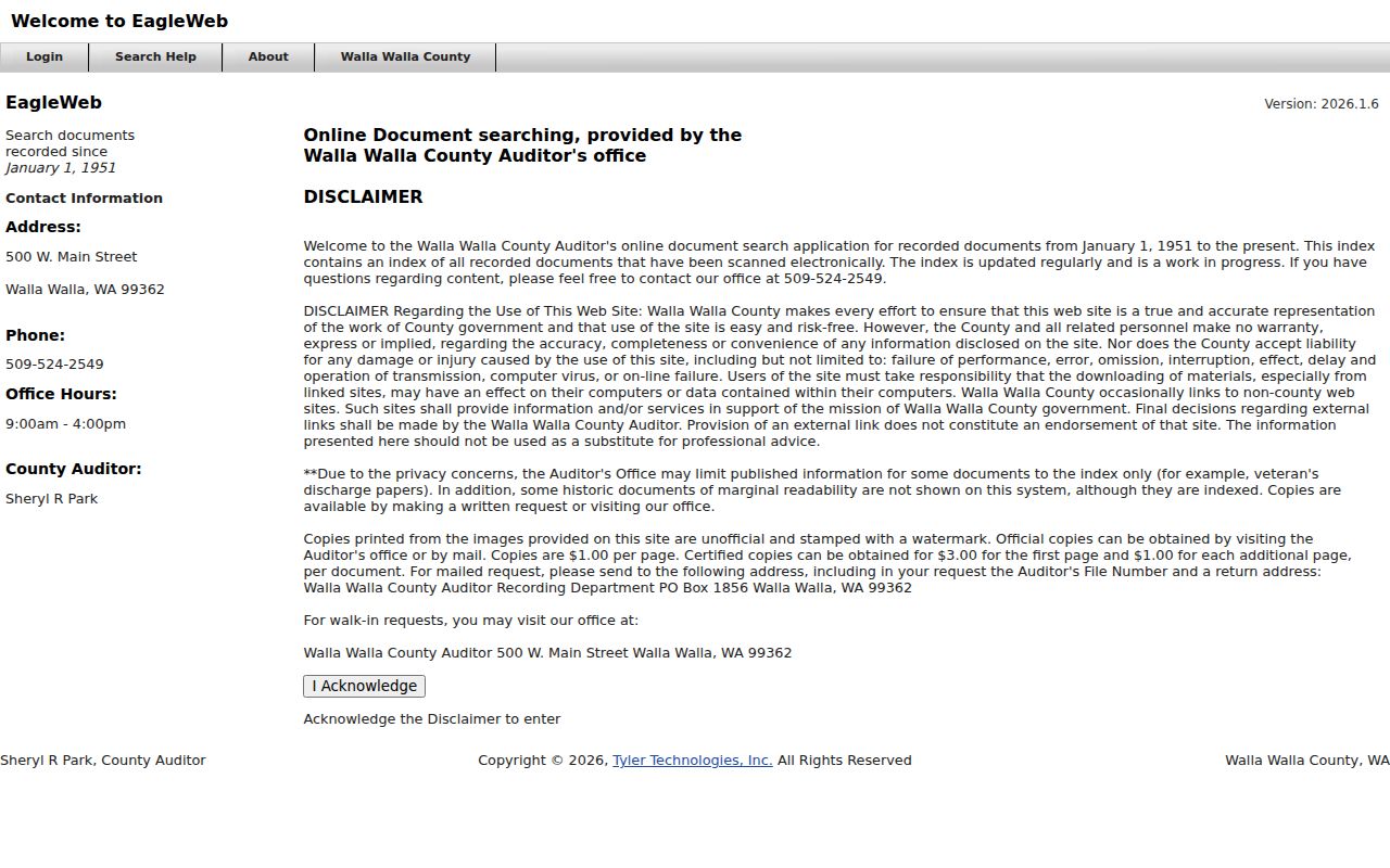 Walla Walla public records County Auditor recording search
