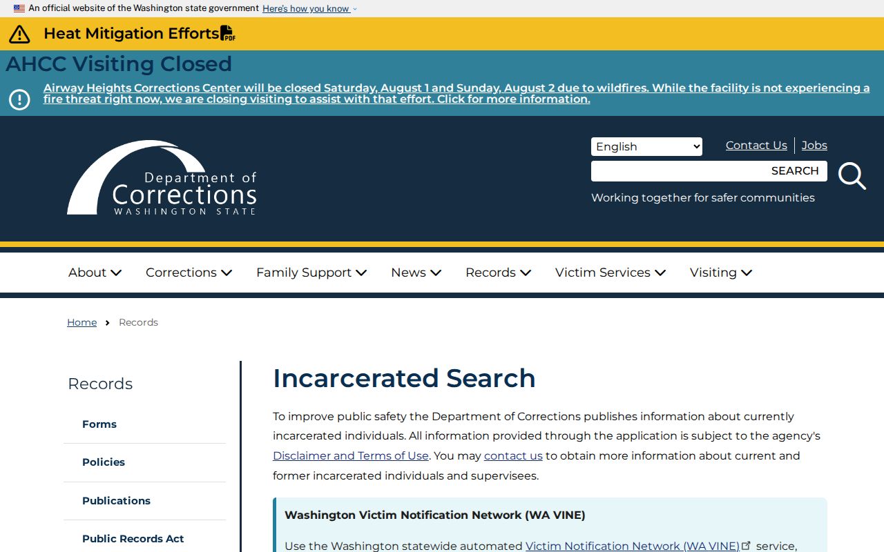 Walla Walla public records Washington incarcerated person search