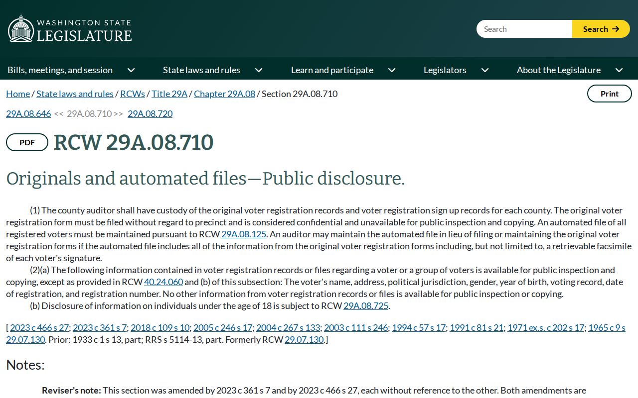 Washington statute for public Walla Walla voter registration fields