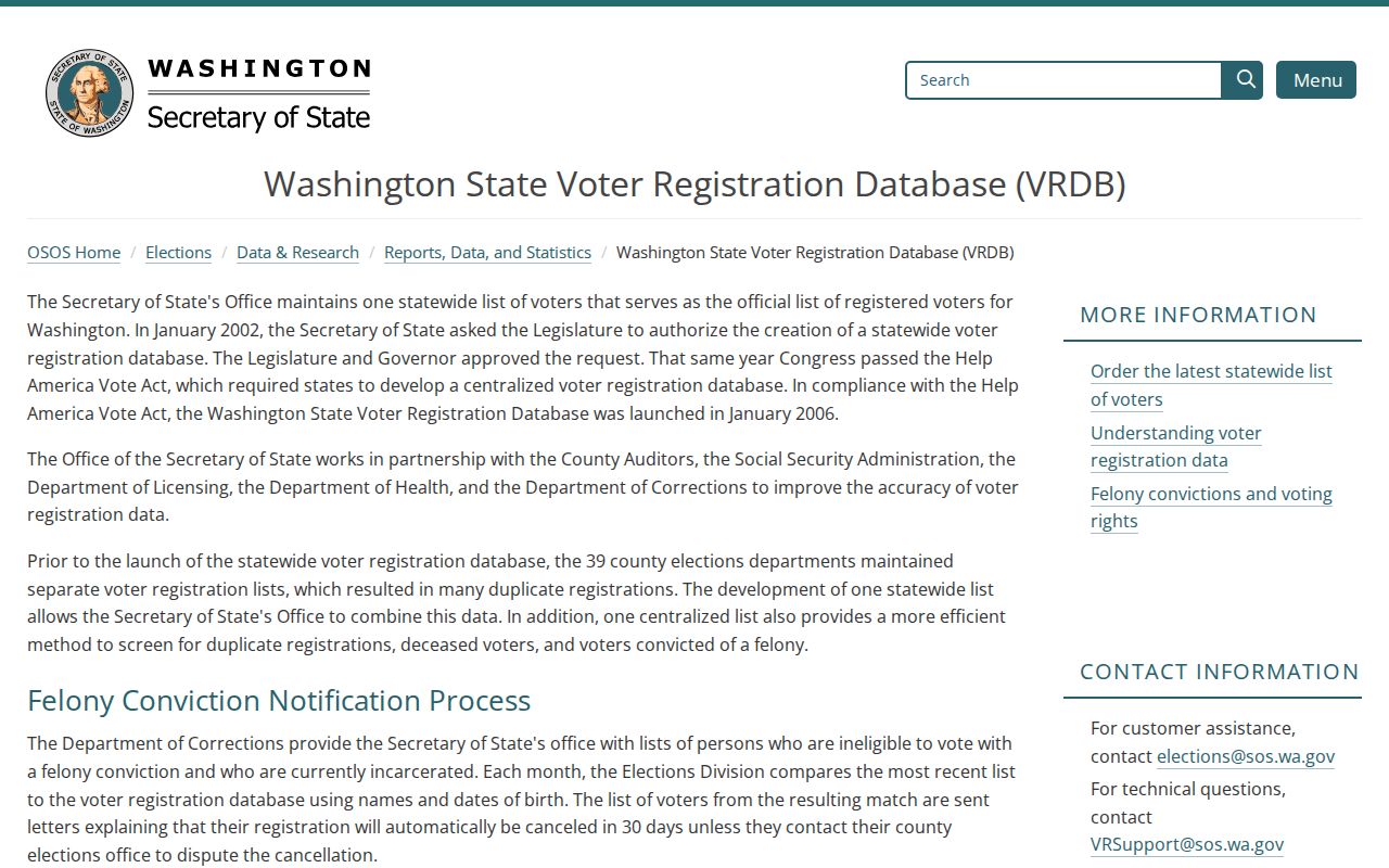 Washington database overview for Walla Walla voter registration records
